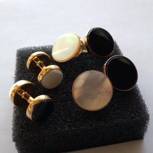 Black and white gemstone golden cuff link button fit